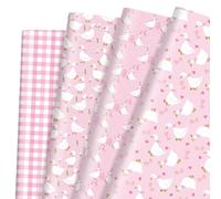 Pineraap 12 Sheets Goose Wrapping Paper, Farm Animal Gift Wrap Paper Cute Goose Gift Packing Paper Folded Flat for Birthday Party Baby Shower DIY Crafts, 19.7 x 27.6 Inch, Pink