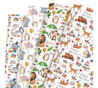 Pineraap Animal Wrapping Paper 12 Sheets Jungle Animal Themed Gift Wrap Elephant, Lion, Zebra, and Safari Animal Party Designs, Happy Birthday Gift Packing Paper for Birthday Party, 20"x28"