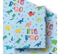 Pineraap Big Bro Wrapping Paper Roll, Blue Big Brother Gift Wrap Paper, Cartoon Dinosaur Gift Packing Paper Art Paper for Little Boys Gender Reveal Baby Shower New Brother Party, 17Inch x 16.5Feet
