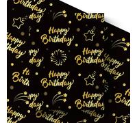 Pineraap Black Happy Birthday Wrapping Paper Roll, Black and Gold Gift Wrap Paper, Gold Star and Dot Design Gift Packing Paper Art Paper for Birthday Baby Shower Party, 17Inch x 16.5Feet