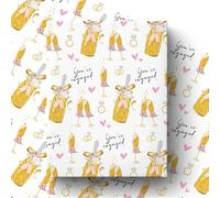 Pineraap Champagne Bottles Wrapping Paper Roll for Engagement, Gold Wine Bottles Gift Wrap Papers with Bow, You're Engaged Gift Packing Art Paper for Wedding Bridal Showers, 17Inch x 16.5Feet