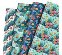 Pineraap Ocean Wrapping Paper 12 Sheets Under the Sea Gift Wrap for Ocean Lovers,Beach Parties,Marine Enthusiasts,20"×28"