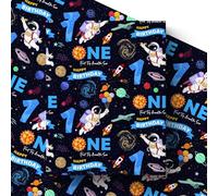 Pineraap Outer Space 1st Birthday Wrapping Paper Roll, Galaxy Planet Age One Gift Wrap Paper, Astronaut Rocket 1 Year Old Gift Art Packing Paper for Baby Shower First Birthday Party, 17Inch x 16.5Feet
