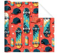 Pineraap Skateboard Wrapping Paper Roll, 17In × 16.4Ft, Mini Roll - Skateboard Sport Theme Gift Wrap Paper with Baseball Caps & Skate Design for Skateboarders, Skate Game Lover, Boys Girls Birthday