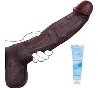 PineSailo 11.4 Inch Big Thick Black Dildo, Realistic Huge Anal Adult Sex Toys Dual Density Real Skin Silicone Dildos with Strong Suction Cup for G-Spot Prostata, Massive Wide for Couples Men Women Gay