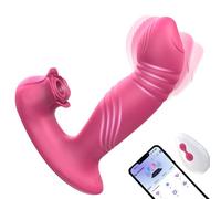 PineSailo Strong Rotating Sucking Vibrator Sex Toy, Wearable Rose Vibrators, 10 Vibrating 10 Sucking 10 Wiggling Modes G-Spot Clitoral Stimulator Dildo for Women Couples Adult Sex Toys (Rose Red)