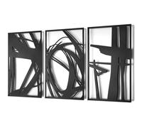 Pinetree Art Abstract Metal Wall Art Decor, 3 Pack Modern Wall Art, Minimalist Line Art Décor, 3D Textured Sculptures for Living Room Bedroom Bathroom (Black 11" x 16")