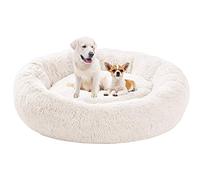 ping bu Dog Calming Bed,Plush Donut Pet Bed Cuddler Ultra Soft Fluffy Cozy Bed with Non-Slip Bottom Furry Bed for Small Medium Large Pets (70cm,White)