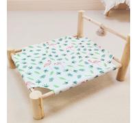 ping bu Elevated Wooden Pet Bed Cat Dog Hammock Bed with Plush Ball,Breathable Washable Cotton Linen Raised Pet Cot for Indoor Cats Portable Calming Beds (E,S-42 * 35 * 20CM)