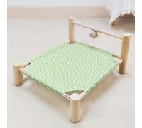 ping bu Elevated Wooden Pet Bed Cat Dog Hammock Bed with Plush Ball,Breathable Washable Cotton Linen Raised Pet Cot for Indoor Cats Portable Calming Beds (I,S-42 * 35 * 20CM)