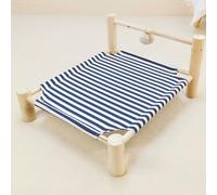 ping bu Elevated Wooden Pet Bed Cat Dog Hammock Bed with Plush Ball,Breathable Washable Cotton Linen Raised Pet Cot for Indoor Cats Portable Calming Beds (B,M-54 * 48 * 27CM)