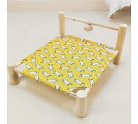 ping bu Elevated Wooden Pet Bed Cat Dog Hammock Bed with Plush Ball,Breathable Washable Cotton Linen Raised Pet Cot for Indoor Cats Portable Calming Beds (P,S-42 * 35 * 20CM)