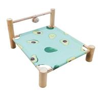 ping bu Elevated Wooden Pet Calming Bed,Washable Puppy Mat Breathable Linen Raised Pet Cot with Hanging Plush Ball Toy,Sturdy Indoor Sleeping Sofa for Cats Puppies (42X37X20CM-S,D)