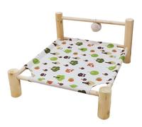 ping bu Elevated Wooden Pet Calming Bed,Washable Puppy Mat Breathable Linen Raised Pet Cot with Hanging Plush Ball Toy,Sturdy Indoor Sleeping Sofa for Cats Puppies (42X37X20CM-S,S)