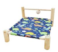 ping bu Elevated Wooden Pet Calming Bed,Washable Puppy Mat Breathable Linen Raised Pet Cot with Hanging Plush Ball Toy,Sturdy Indoor Sleeping Sofa for Cats Puppies (54X48X27CM-M,U)