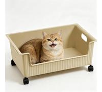 ping bu Plastic Pet Bed with Removable Wheels,Portable Cat Dog Bed for Puppies Kittens,Smooth Burr-Free Edges Easy to Move & Clean Indoor Pet Bed (Camel,M:38 * 28.5 * 12CM)