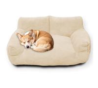 ping bu Plush Pet Sofa Calming Dog Couch for Indoor Cat,Luxury Dog Bed Warm PP Cotton Filling Dog Mattress,Anti Anxiety Cat Sofa Fluffy Cushion Neck Support (Beige,L-75 * 50 * 26CM)