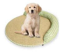 ping bu Round Dog Cooling Mat Rattan Large Dog Bed,Washable Cat Bed Linen Cloth Thick Support Pillow,Pet Cool Crate Mattress for Indoor Cats Dogs Ice Blanket (E,XL 70CM)
