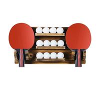 Ping Pong Paddle Holder, Wall Mount Wood Table Tennis Racket Display Shelf Holds 6 Paddles and 12 Balls Ping Pong Accessories Organizer for Living Room Game Room Office
