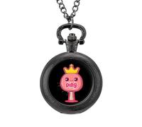 Ping Pong Queen Vintage Pocket Watch Alloy Pendant Watches Necklace Gift for Men Women Black-Style
