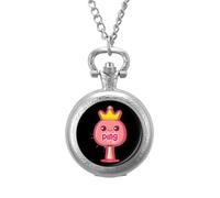 Ping Pong Queen Vintage Pocket Watch Alloy Pendant Watches Necklace Gift for Men Women Silver-Style