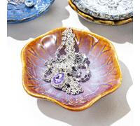 Pingansoon Vintage-Inspired Ceramic Jewelry Dish - Handcrafted Floral Trinket Trays in Luxe Glazed Porcelain | Antique-Style Ring Holders for Vanity & Dresser Décor (1, Lotus Leaf Yellow Purple)