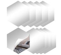 PINGEUI 10 Pcs Self Adhesive Mirror Tiles, 23x20cm Acrylic Wall Mirror, Clear Stick on Wall Mirrors for Bathroom Living Room Office, Hexagon