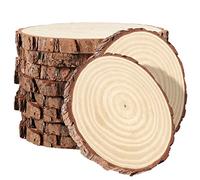 PINGEUI 10 Piece 18-20 cm Natural Wood Slices, Unfinished Wooden Circles with Bark, Round Blank Wooden Slices Wood Discs for DIY Crafts, Christmas Ornaments and Wedding Decorations