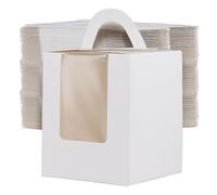 PINGEUI 100 Pcs Individual Cupcake Boxes, Single Cake Boxes with Handle, Window and Insert, White Bakery Box for Birthday Wedding Parties