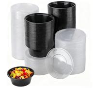 PINGEUI 100Pcs Round Food Prep Containers with Lids, 300ml (10oz) Meal Prep Bowls, Reusable Takeaway Sauce Pots for Meal Plan, Portion Control, Batch Cooking