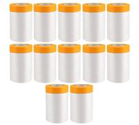 PINGEUI 12 Rolls 55 CM x 20 M Plastic Dust Sheets Roll, Masking Film Roll with Orange Tape Adhesive Dust Sheet Roll for Home, Dormitory and Office