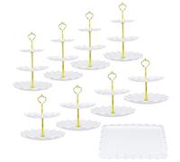 PINGEUI 14 Pack Cake Stand Set, Cupcake Stand with 4 x Two-Tier Round Afternoon Tea Stands, 4 x Three-Tier Round Cupcake Display Stands, 6 x Rectangle Serving Trays for Wedding, Birthday, Party, White