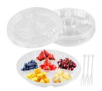 PINGEUI 15 Pack Clear Compartment Serving Trays with Lids, 26.5cm Reusable Plastic Snack Tray, Round 6 Section Vegetable Platter Tray for Fruits, Vegetables, Snacks and Appetisers