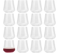 PINGEUI 16 Pcs 14oz Plastic Stemless Wine Glasses, Ribbed Clear Stemless Wine Glasses Reusable Drinking Glass for Camping and Picnics