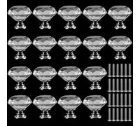 PINGEUI 18 Pack Crystal Door Drawer Handles, 30mm Drawer Handles Diamond Door Knobs with 18 Screw, Clear Glass Drawer Knobs for Home Kitchen, Office, Chest Bin, Drawer Decorating