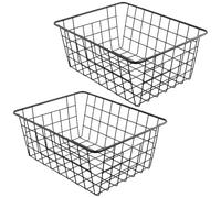 PINGEUI 2 Pack Metal Wire Storage Baskets, 28x22x12cm Black Wire Basket Freezer Storage Organizer Pantry with Handles for Kitchen Cabinet, Pantry, Closet, Bedroom, Bathroom