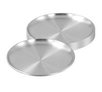PINGEUI 20 cm Stainless Steel Dinner Plates Set of 8, Round Reusable Metal Silver Plate for BBQ Camping Picnic Outdoor Home Restaurant