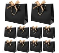 PINGEUI 20 Pack Black Gift Bags with Gold Bow Ribbon, Black Large Gift Bag Portable Paper Present Bags for Birthday Gift Bags Weddings Parties 32 × 25 × 11cm