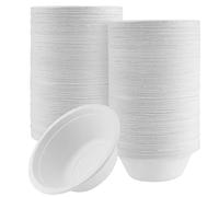 PINGEUI 200 Pack 12 OZ (350 ml) Eco-Friendly Sugarcane Bowls, Round Extra Strength Bowls for Parties, BBQ, Picnic, Hot and Cold Foods, White