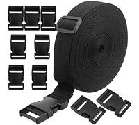 PINGEUI 21 Yards x 1.5 Inch Black Nylon Webbing Strap with 11 Sets Flat Side Release Buckles and Tri-Glide Slides for Luggage and Backpack