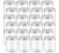 PINGEUI 24 Pack 250ml Clear Round Plastic Jars with Aluminum Lids, BPA Free Wide Mouth Plastic Container, Empty Sample Storage Pot Jars for Slime, Food, Spices, Candy, Crafts
