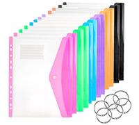 PINGEUI 24 Pack Plastic Binder Wallets, A4 Punch Pocket with Metal Ring and Label Pocket, Hole Punched Plastic Wallets for Office and Business, 6 Colors