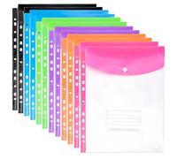 PINGEUI 24 PCS A4 Punch Pocket, Hole Punched Plastic Wallets with Label Pocket Plastic Binder Wallets for Home, Office and Business Trip, 6 Colors