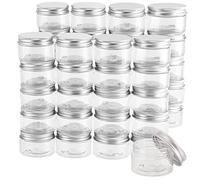 PINGEUI 30 Pack 30ml Small Clear Plastic Storage Jars with Aluminum Screw Lids, 1oz Portable Empty Storage Containers Jars, Small Round Travel Sample Jar Pots for Cream, Glitter, Art Crafts