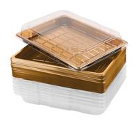 PINGEUI 30 Pack Gold Sandwich Trays with Lids, Reusable Plastic Catering Trays Buffet Trays with Lids for Meal Prep, Cakes, Treats and Sandwichesse, 26x19x5cm