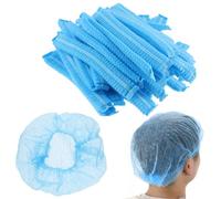 PINGEUI 300 PCS Blue Mob Caps, Non Woven Hair Nets Hygiene Hair Nets with Double Elastic for Beauty, Catering, Kitchen, Food Production