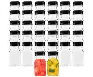 PINGEUI 36 Pack 4oz /120ml Plastic Shot Juice Bottles with Black Lids, Empty Plastic Juice Bottles, Mini Fridge Shot Bottles for Juice, Milk, Water, Coffee, Smoothie