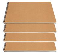 PINGEUI 4 PCS A3 Spiral Sketchbook, 160gsm Blank Kraft Spiral Bound Notebook, Kraft Cover Sketch Book for Portrait, Memo, Note, Diary Plan, Meeting Record, 60 Pages/30 Sheets