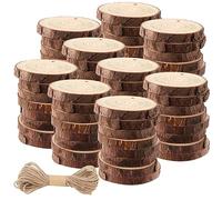 PINGEUI 50 Pcs 7-8cm Natural Wood Slices, Unfinished Wooden Coasters Predrilled Log Slices with Twine, Wooden Log Circles for Craft, DIY, Holiday, Wedding Decorations