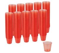 PINGEUI 500 PCS 1oz/30ml Plastic Shot Cups, Plastic Tasting Cups, Mini Shot Glasses Containers for Drinks, Jelly, Sample, Sauce, Dipping(Red Transparent)
